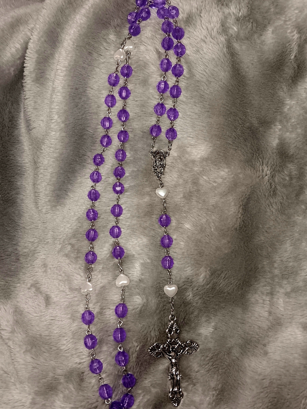 Purple Beaded Rosary with Silver Cross